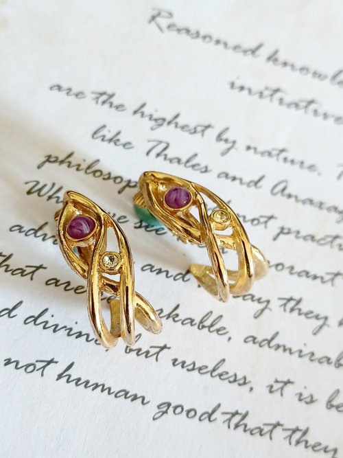 老時光製造所 vintage jewelry 秀氣阿拉伯風格環型 夾式耳環