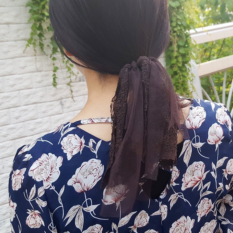 brown mesh  ponytail holder - เครื่องประดับผม - เส้นใยสังเคราะห์ สีนำ้ตาล