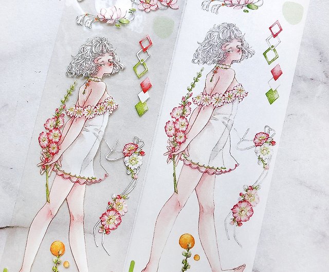 マスキングテープ お花と女の子 PET/和紙 - ショップ Pei+Pei 