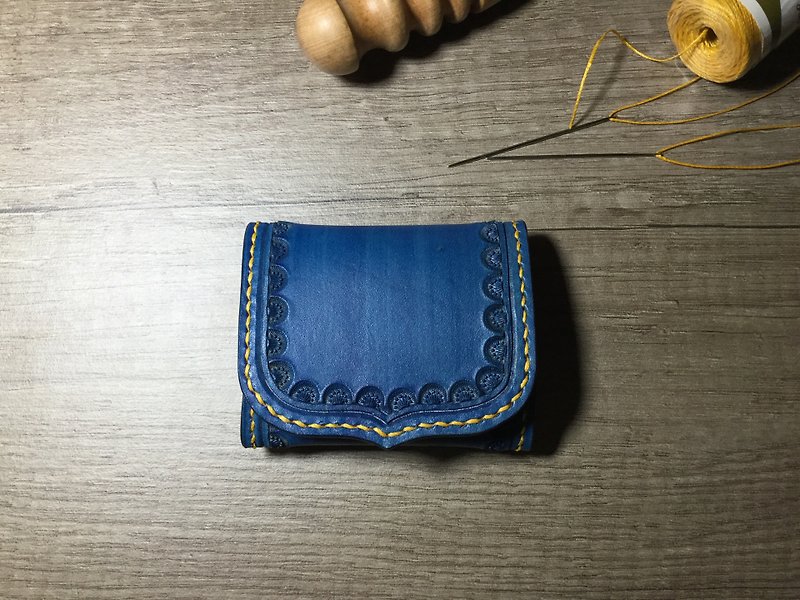 APEE leather handmade ~ leather carved coin purse ~ navy blue - Coin Purses - Genuine Leather 