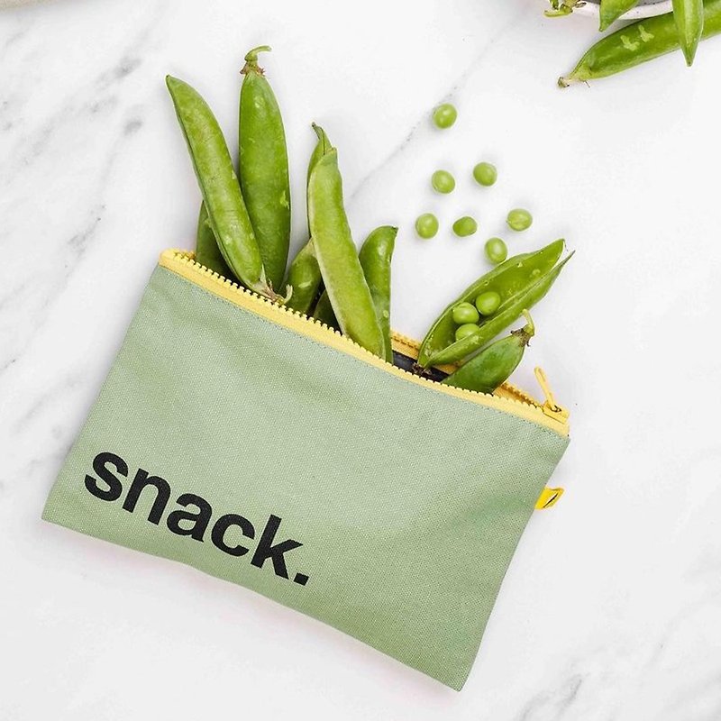 【客製化禮物】snack拉鍊包【森林綠】-加拿大Fluf有機棉 - 化妝袋/收納袋 - 棉．麻 綠色