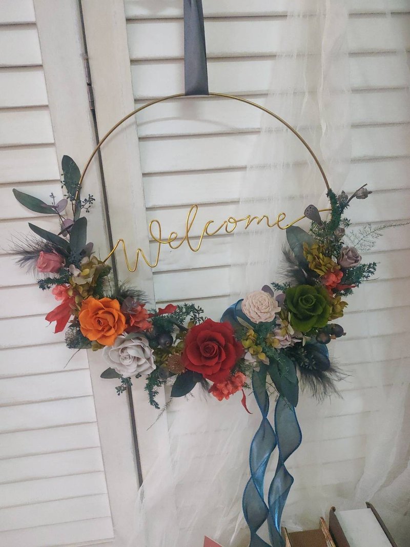 [Lingling's Studio Qiaoling Studio] Large opening flower ceremony with aluminum wire text metal wreath - ช่อดอกไม้แห้ง - พืช/ดอกไม้ 