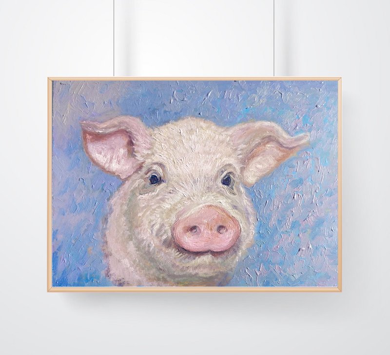 Pig Painting,Farmhouse Art,Oil Painting,Original Art,Animal Painting,FarmWallArt - Wall Décor - Wood Pink