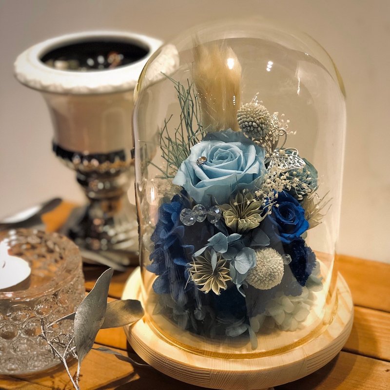 永生玫瑰微景 質感不凋花玻璃盅 | 生日  畢業季首選 |台北可自取 - 乾燥花/永生花 - 植物．花 藍色