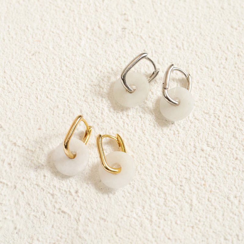 Donut earrings (White) - Genuine Jade Earrings for Good Health & Good Luck - 耳環/耳夾/耳骨夾 - 玉石 