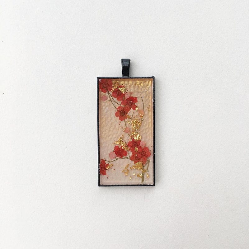 Autumn Color No. 09_Red + Gold_Plum Blossom Impression No. 015_Original Only_Flower and Bird_Good Night Light Moon_With 3mm Natural Leather Chain - Necklaces - Plants & Flowers 