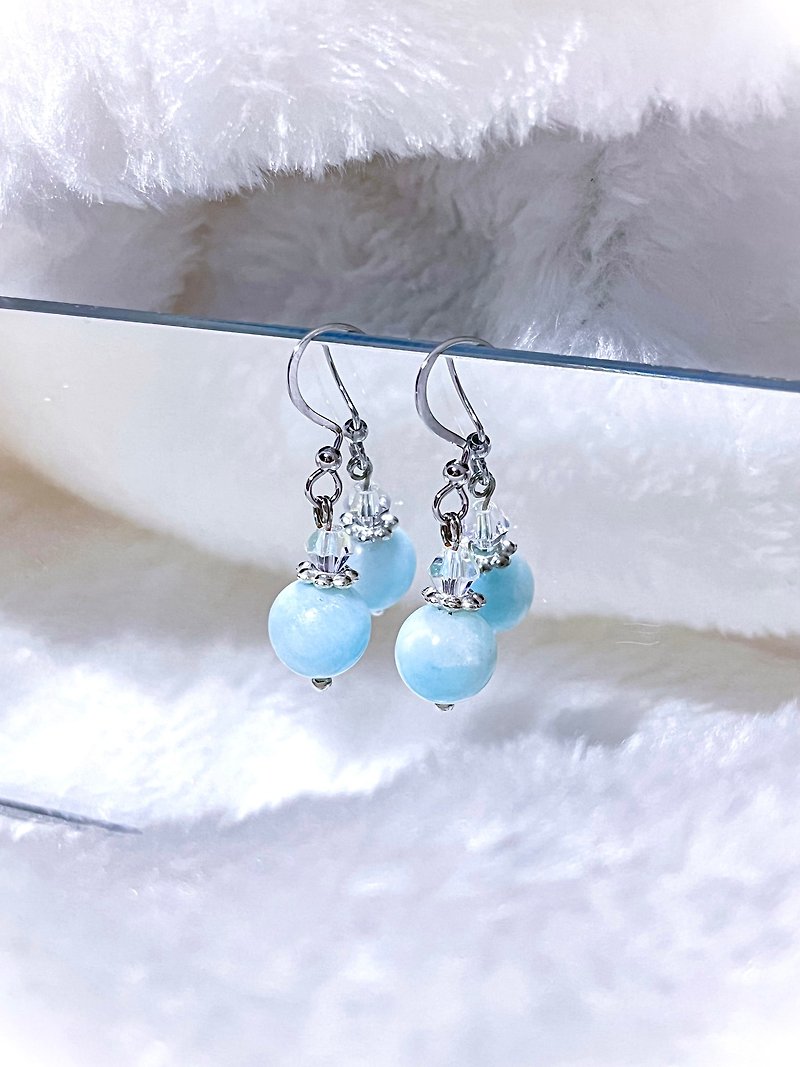 Seaweed Stone •Japanese Spacer Beads | 925 Silver Crystal Earrings - Earrings & Clip-ons - Crystal Blue