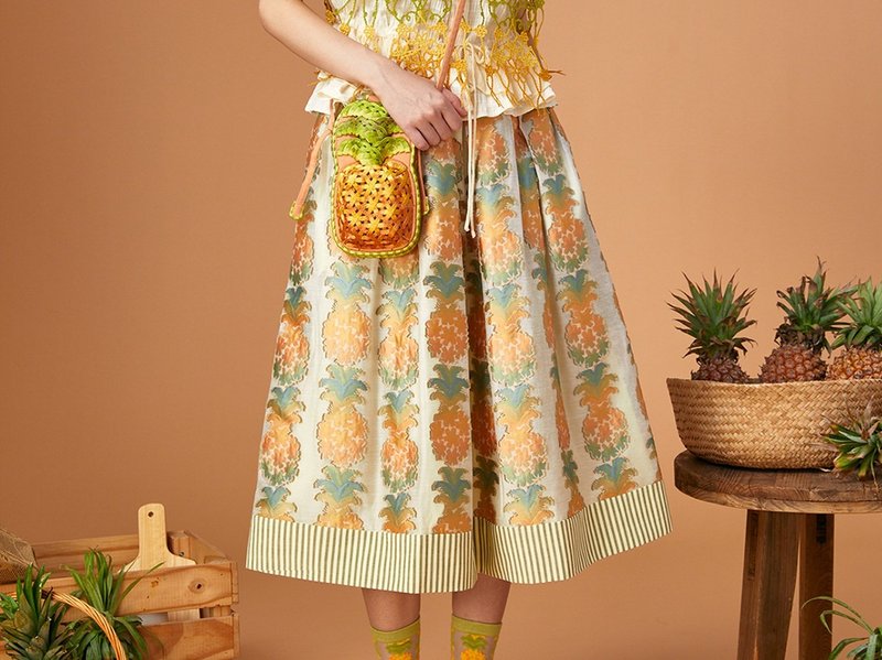 European retro pineapple 3D jacquard knee-length skirt - Skirts - Other Materials Orange