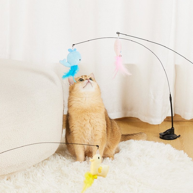 【LUUKS UP】Animal Party Bouncing Cat Teaser Wand | Host a Delightful Animal Party with Your Feline Friend - ของเล่นสัตว์ - วัสดุอื่นๆ หลากหลายสี