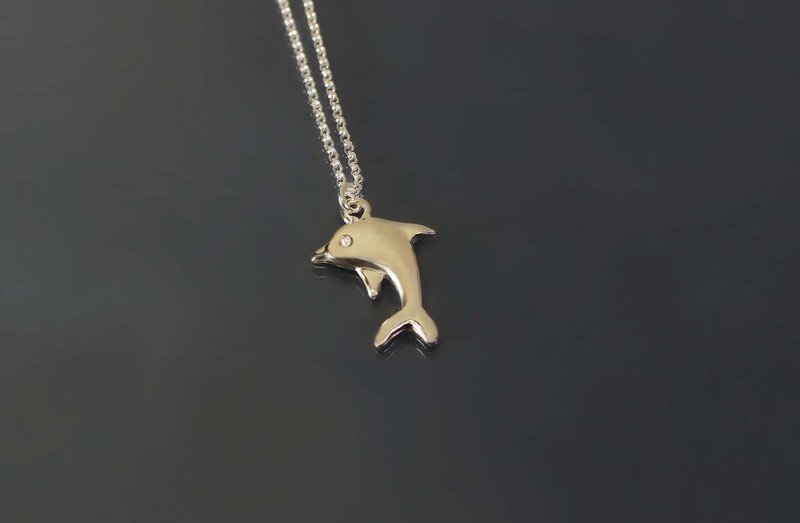 Image Series - Jumping Little Dolphin 925 Silver Necklace - Necklaces - Sterling Silver Pink