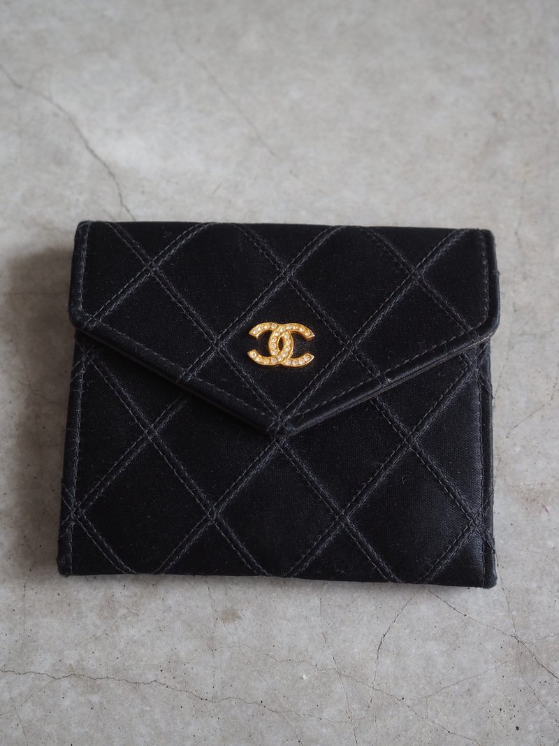 CHANEL シャネル COCO サテン コインケース 財布 ブラック ヴィンテージ - 零錢包/小錢包 - 真皮 黑色