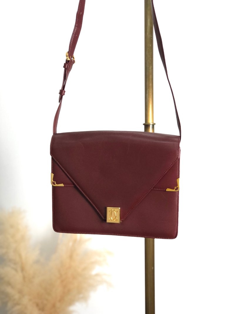 【 日本直送　名牌中古包 】Cartier カルティエ マストライン ショルダーバッグ ボルドー ロゴ レザー vintage ヴィンテージ vdfkzv - 側背包/斜背包 - 真皮 紅色