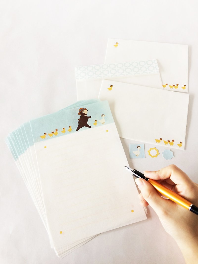 March of ducks, chicks and bears Letter set Summer Straw hat Sticker Envelope Bird bear - กระดาษโน้ต - กระดาษ ขาว
