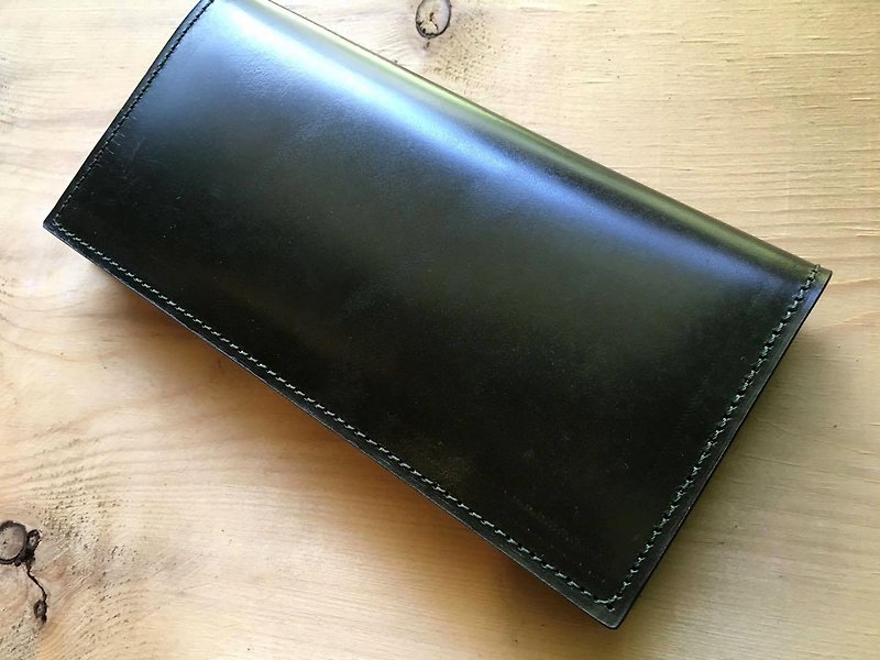 【All Christmas】 【Aurora】 【Aurora vegetable tanned leather series dark green leather long clip - Wallets - Genuine Leather Green