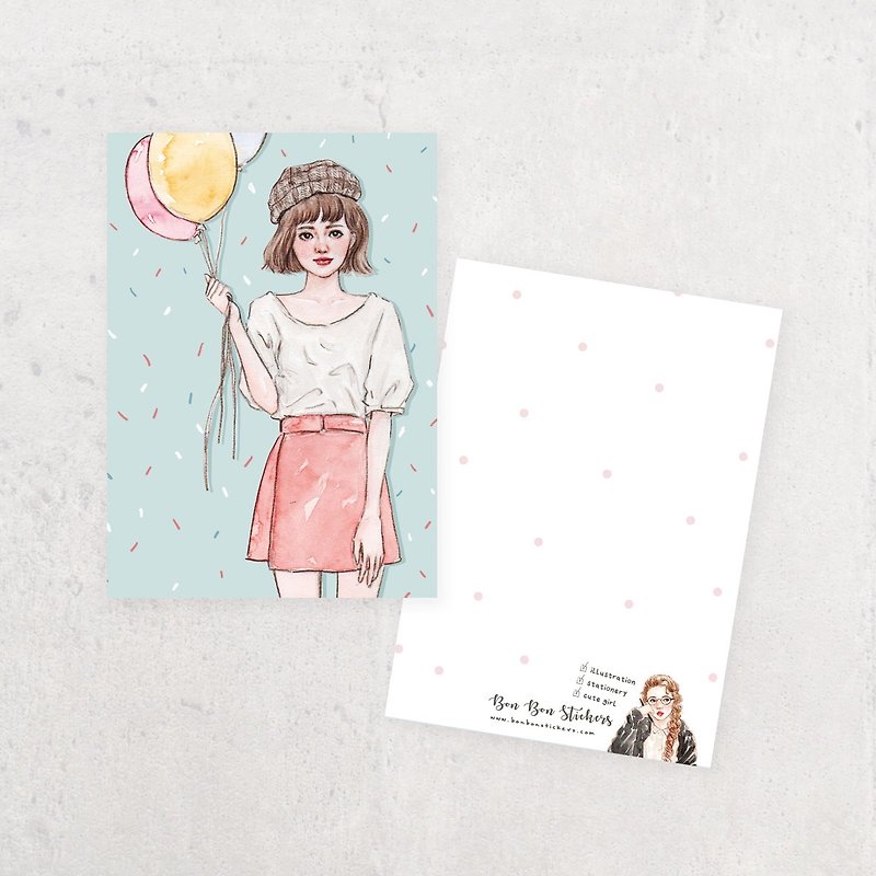 Illustration postcard - balloon girl - การ์ด/โปสการ์ด - กระดาษ 