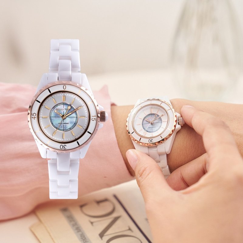 RELAX TIME Solar Time Royal Seal Ceramic Series-White Rose Gold(RT-107S-2RG) - Women's Watches - Stainless Steel White