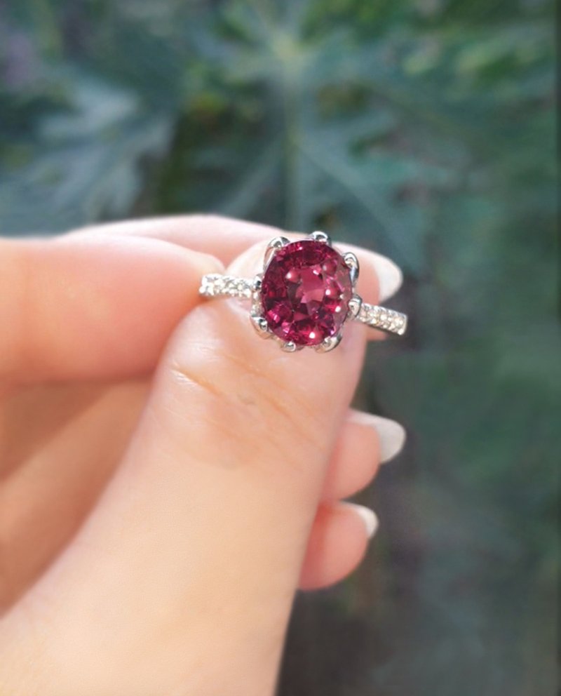 Red Rhodolite Garnet, Good quality Gemstones very sparkling - 戒指 - 其他金屬 咖啡色