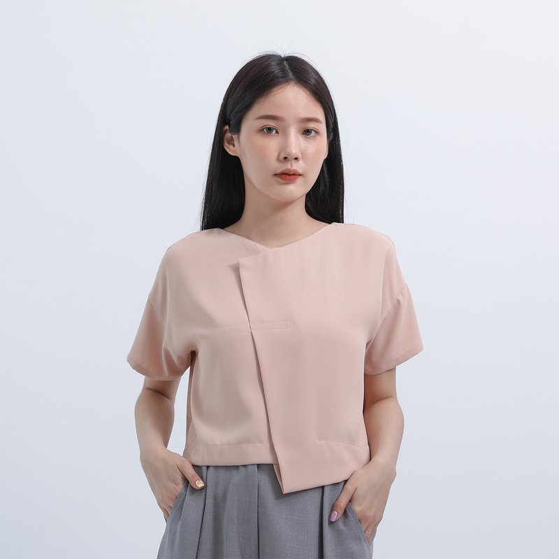 Goule_勾勒不對稱褶片上衣_22SF007_粉 - 女上衣/長袖上衣 - 聚酯纖維 粉紅色