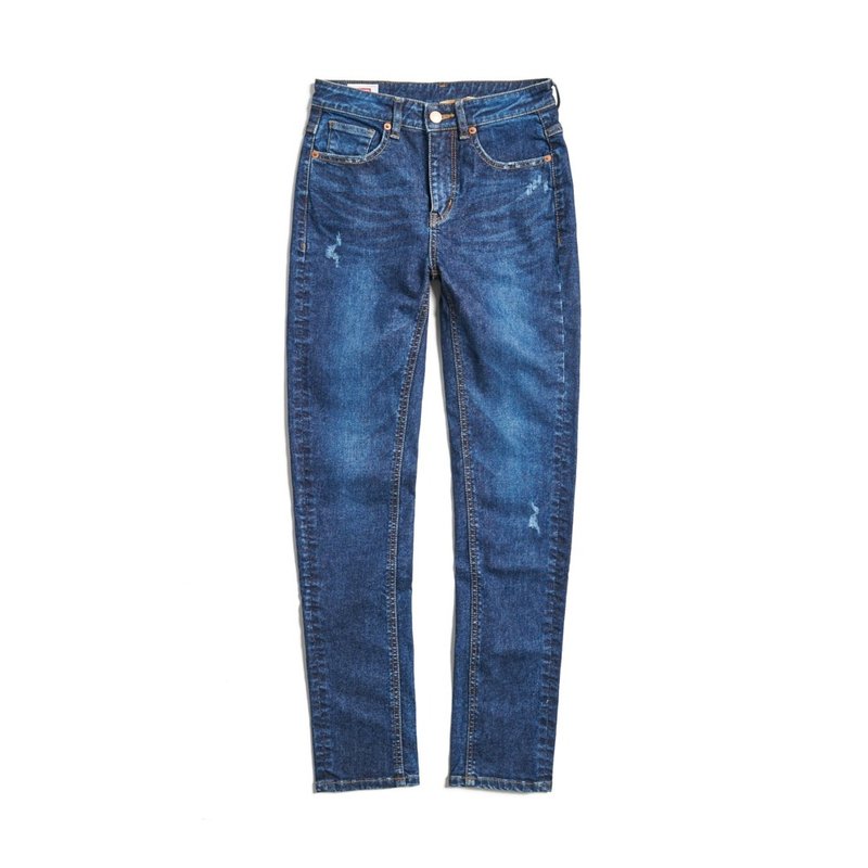 EDWIN Monster Bomb Series Super Stretch Denim Narrow Straight Pants - Women's Style (Enzyme Washed Blue) - กางเกงขายาว - ผ้าฝ้าย/ผ้าลินิน สีน้ำเงิน