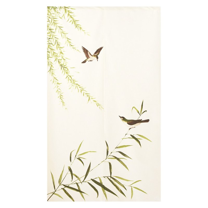 Japanese made コスモ long door curtain bamboo bird ink painting - ม่านและป้ายประตู - ไฟเบอร์อื่นๆ 