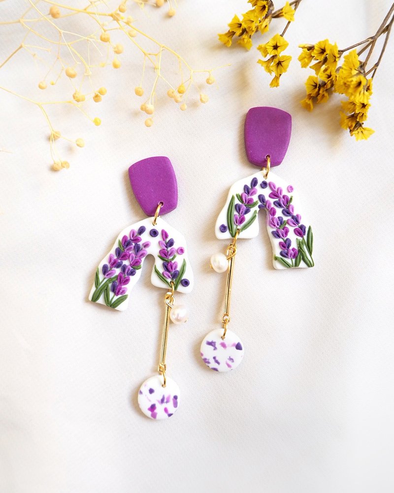 Lavender Paradise terracotta earrings - ต่างหู - วัสดุอื่นๆ 