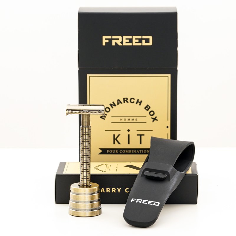 【FREED】尊爵四件組旋轉開放式雙刃安全刮鬍刀禮盒 -古銅棕 現貨 - 男性保養/清潔/修容工具 - 其他金屬 橘色