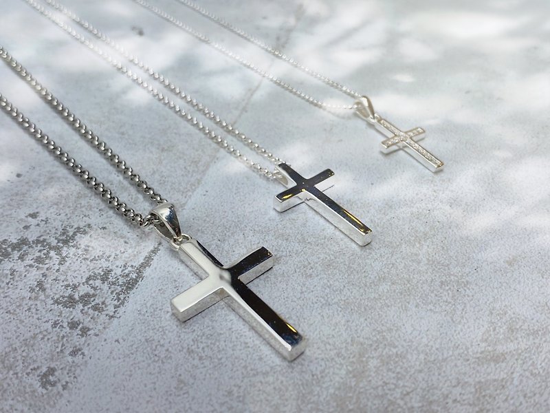 925 sterling silver simple and versatile holy cross necklace cross couple pair chain travel - สร้อยคอ - เงินแท้ สีเงิน