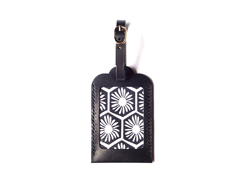 Personalised Leather Luggage Tag with assorted canvas print design - 行李牌 - 真皮 黑色