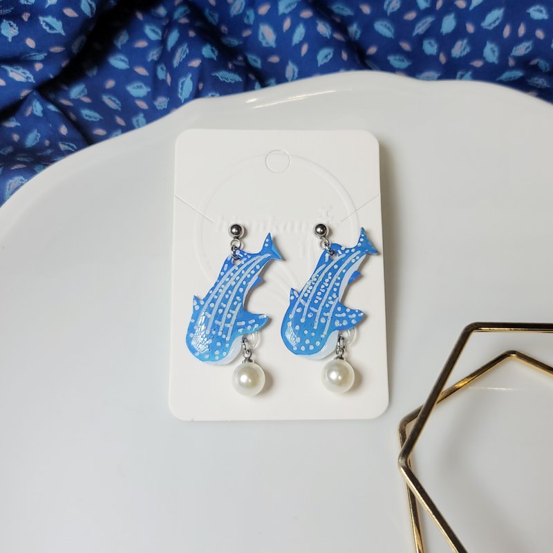 Sea World Whale Shark Hand Painted Shrink Earrings - Earrings & Clip-ons - Stainless Steel Khaki