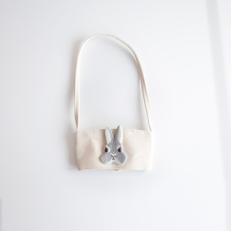 【Q-cute】簍空飲料提袋系列-大杯兔兔頭 - 杯袋/飲料提袋 - 棉．麻 多色