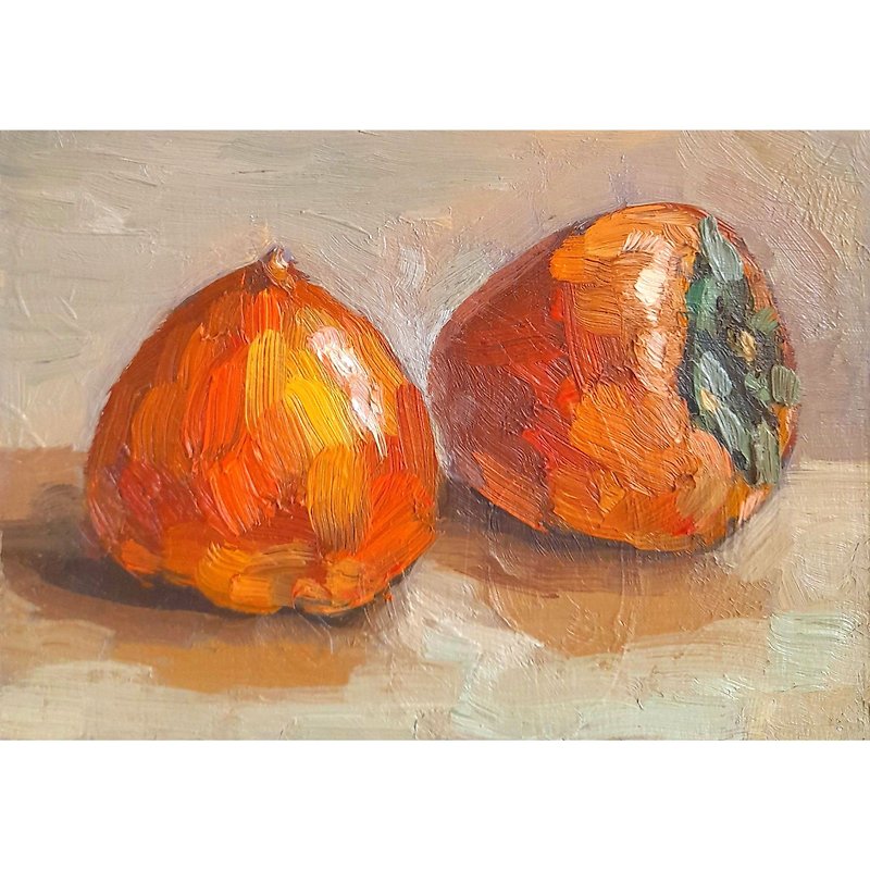 Persimmon painting fruit original art small oil painting persimmon still life - Posters - Other Materials Orange