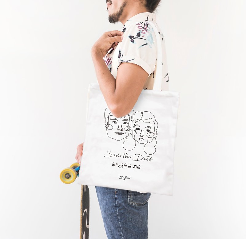 [Customized] Couple Portrait Memorial Shoulder Bag A4 - Handbags & Totes - Cotton & Hemp 