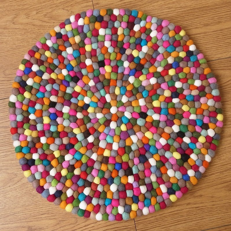 Handmade Felt mat, felt carpet, felt balls, Felt rug Round 60cm Rainbow - พรมปูพื้น - ขนแกะ หลากหลายสี
