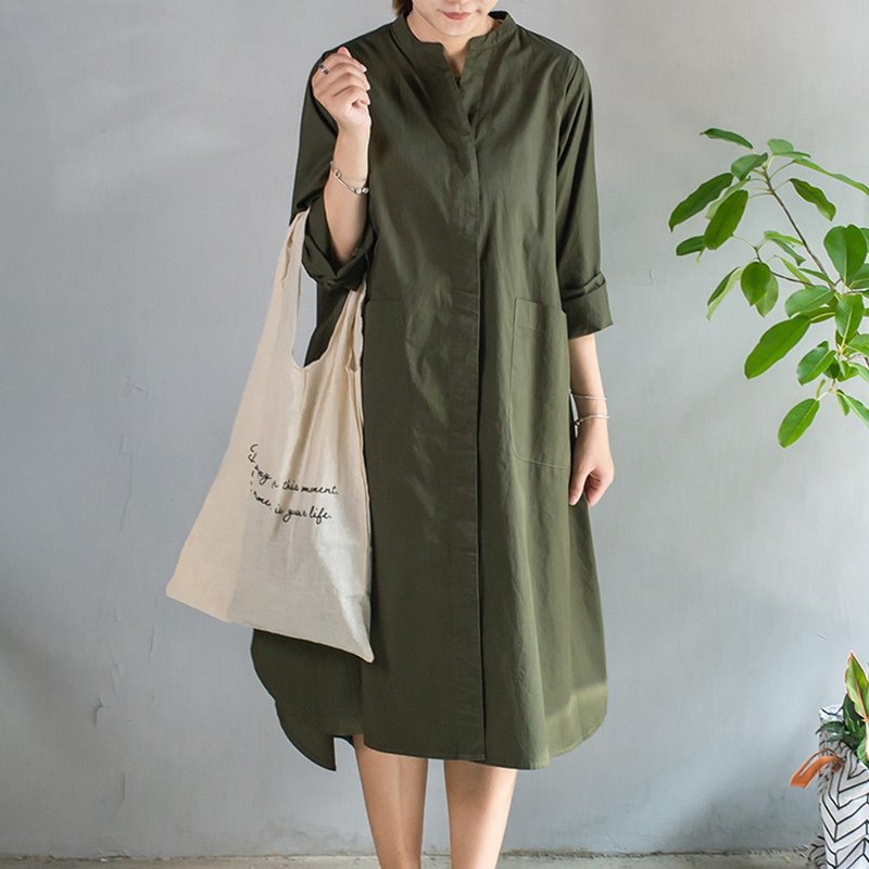 Simple street style solid color dress jacket army green F - เสื้อแจ็คเก็ต - ผ้าฝ้าย/ผ้าลินิน สีเขียว