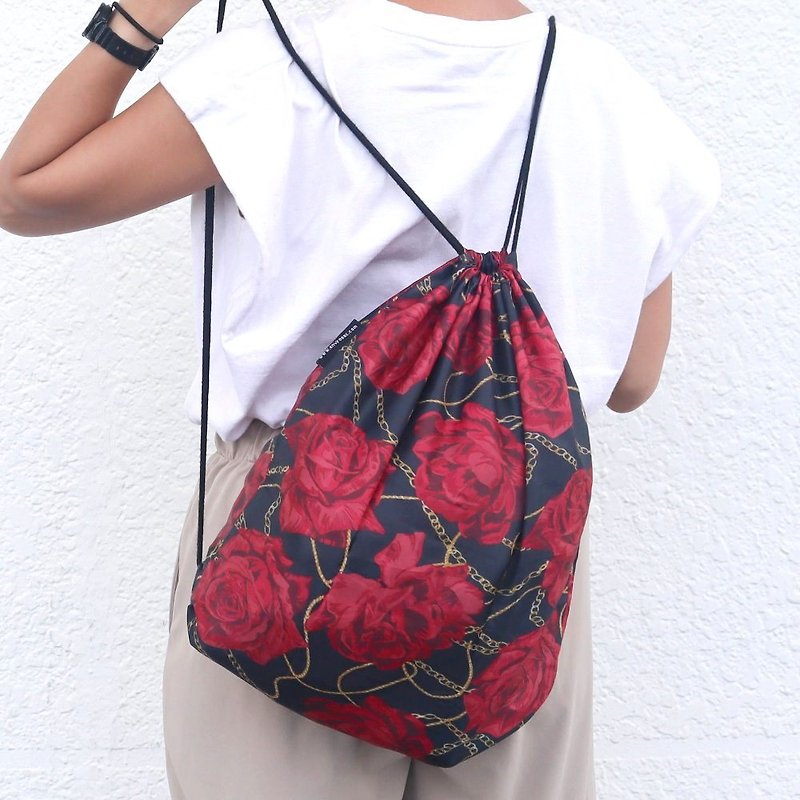 ENVIROSAX 折疊束口後背包─薔薇 - 水桶袋/索繩袋 - 其他人造纖維 多色