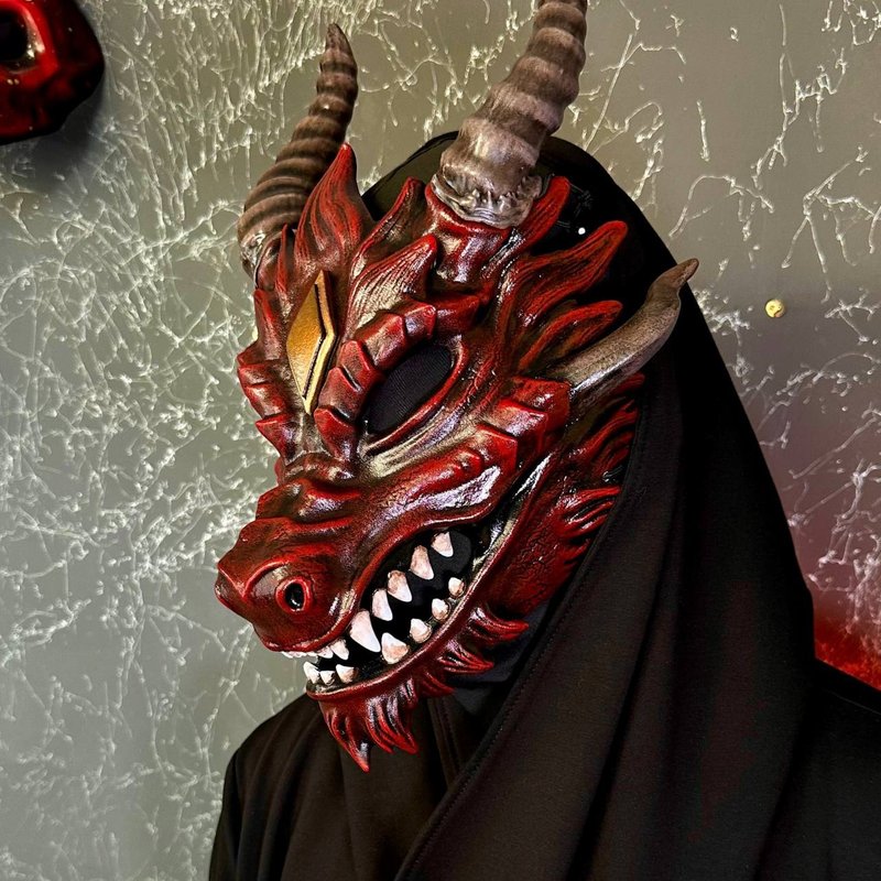 Red Dragon mask wearable, Smaug mask, Alodidae Dragon Mask - Face Masks - Resin Red