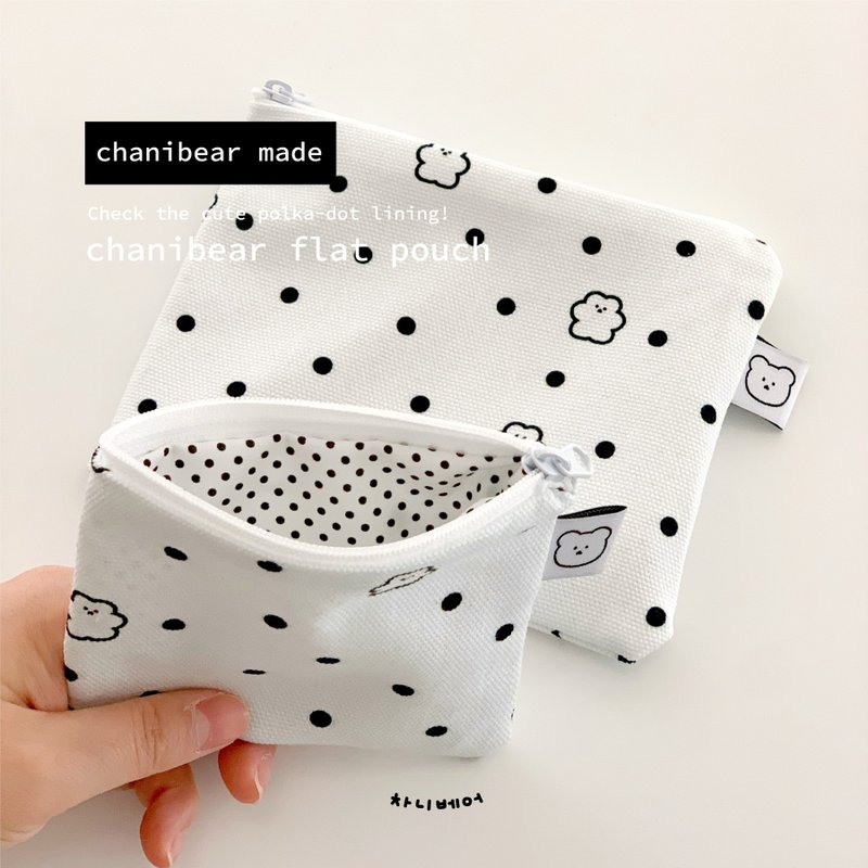 (chanibear made) Pouch_ white polka dot - 鉛筆盒/筆袋 - 棉．麻 白色