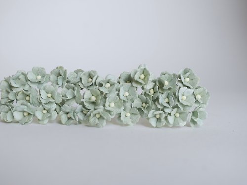makemefrompaper paper flower, supplies, 100 pcs. hydrangea, size 2.0 cm., green tea color