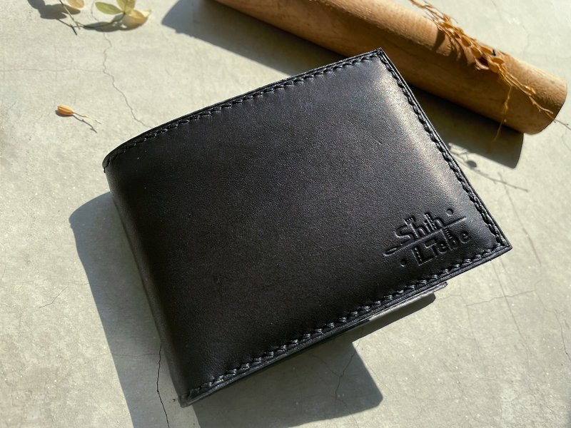 Classic hand-stitched vegetable tanned leather men's clip with 1 banknote slot + 6 card layers + 2 hidden layers - Wallets - Genuine Leather 