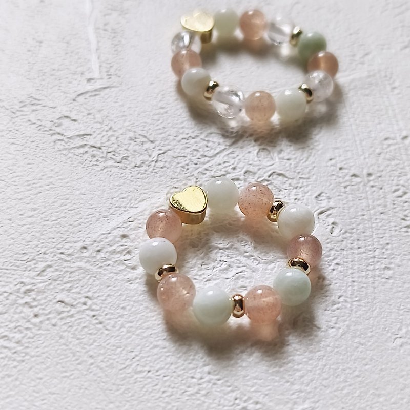 Danxue Strawberry Natural Crystal Stone Tail Ring (Orange Moonstone, Maotai Jade) Peace, Health, and Love - แหวนทั่วไป - คริสตัล สึชมพู