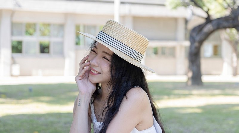 氣質神采草帽-編織帽 帽子 登山帽 草帽 防曬 straw hat 禮帽 - 帽子 - 植物．花 金色