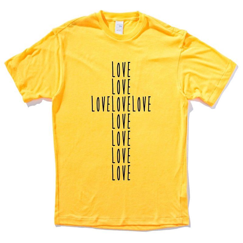 LOVE CROSS 短袖T恤 黃色 十字架 愛 宗教 耶穌 基督 - T 恤 - 棉．麻 黃色