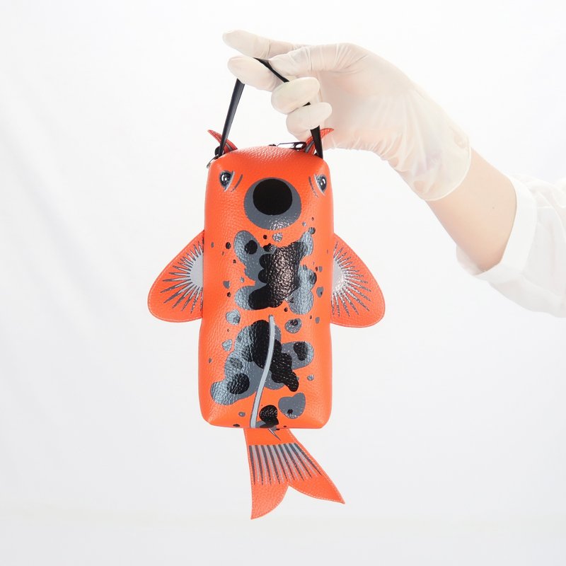 Koi fish pencil pouch bag,make up case, handmade bag for every day essentials. - อื่นๆ - หนังเทียม สีส้ม