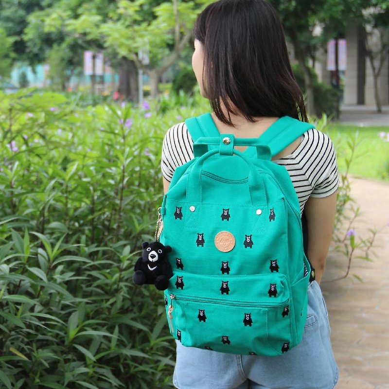 【deya】Bear Forest Embroidered Canvas Big Backpack-Green - Backpacks - Polyester Green