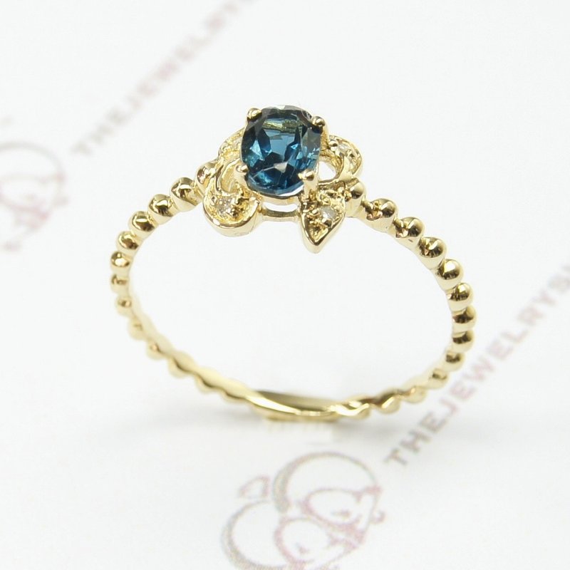 14K Yellow gold Oval London Blue Topaz with diamond Ring - April Birthstone - General Rings - Gemstone Blue