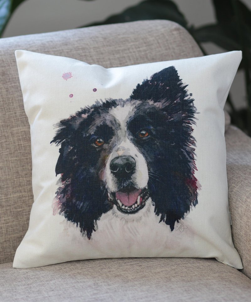 Jubilee超人氣 亞麻布抱枕套 寵物圖案 邊境牧羊犬 45×45cm - 枕頭/抱枕 - 棉．麻 多色