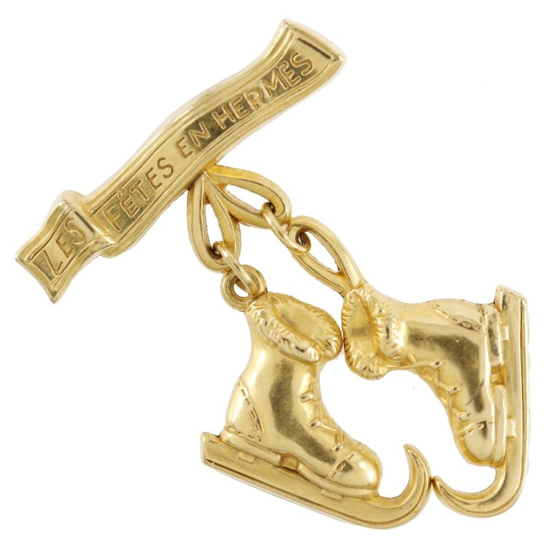 【日本直送】エルメス HERMES スケートシューズ ブローチ LES FETES EN HERMES ヴィンテージ 金メッキ 約13.3g レディース【中古】 - 胸針 - 其他金屬 金色