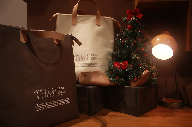 【聖誕節禮物】手製帆布紳士提袋 深咖啡 | 交換禮物 | 禮物推薦 - 手提包/手提袋 - 棉．麻 咖啡色