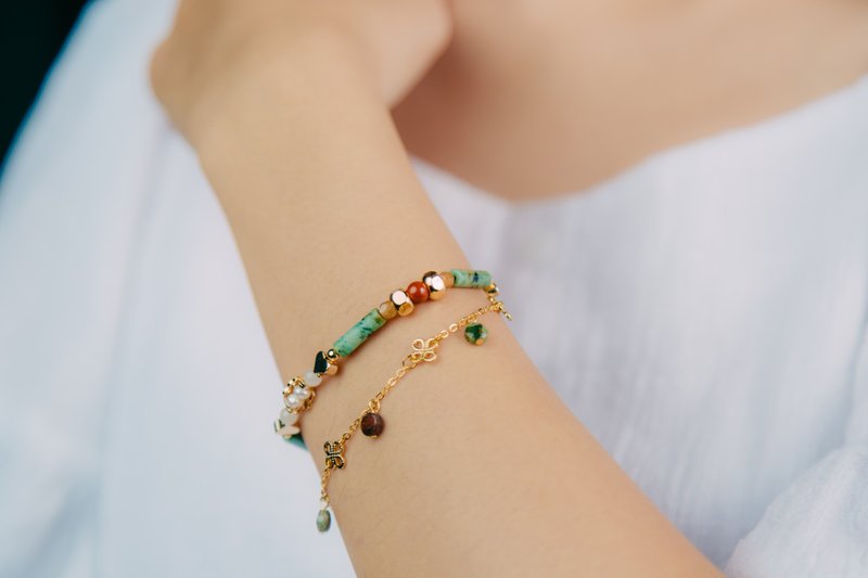 [Yaotai] turquoise freshwater pearl exquisite fairy bracelet (hand around can be customized) - Bracelets - Stone Green