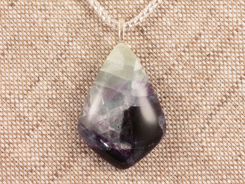 Fluorite Sage Mint Green Purple Violet Stone Geometric Pendant Necklace Jewelry - 項鍊 - 半寶石 紫色